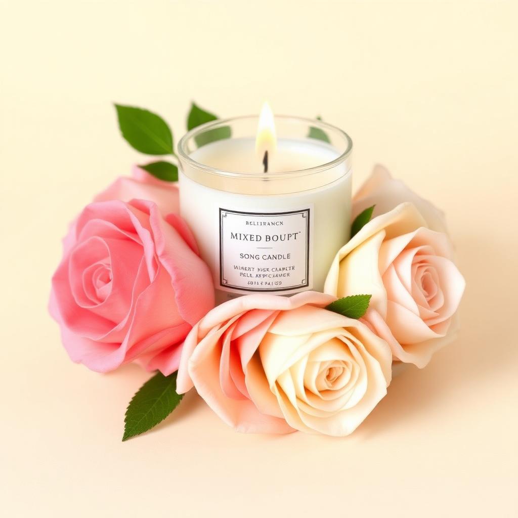 Pastel rose bouquet candle