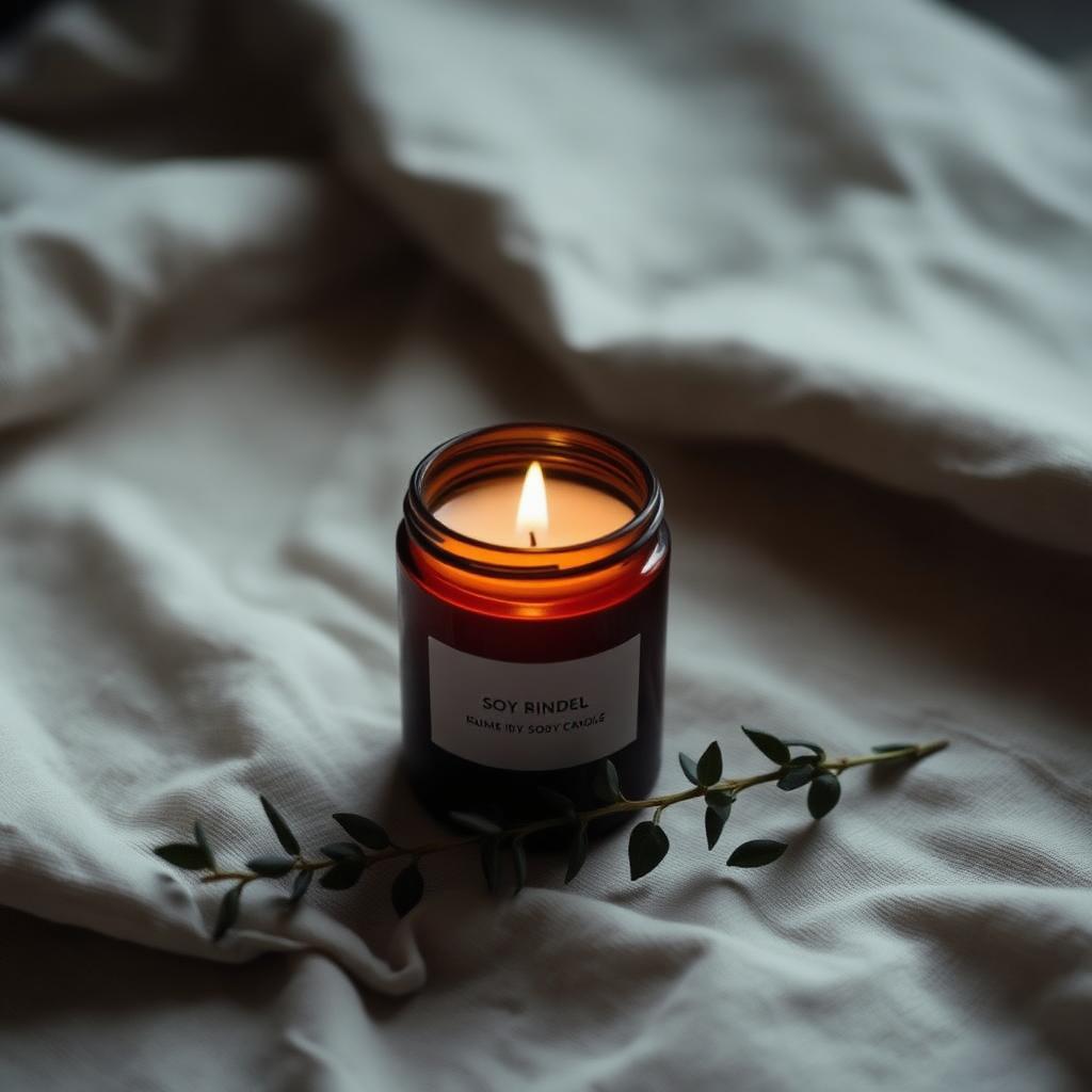 Cozy lit candle